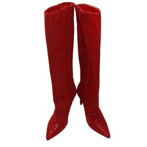 Thalia Sodi Red Snakeskin Heeled Boots- 8.5